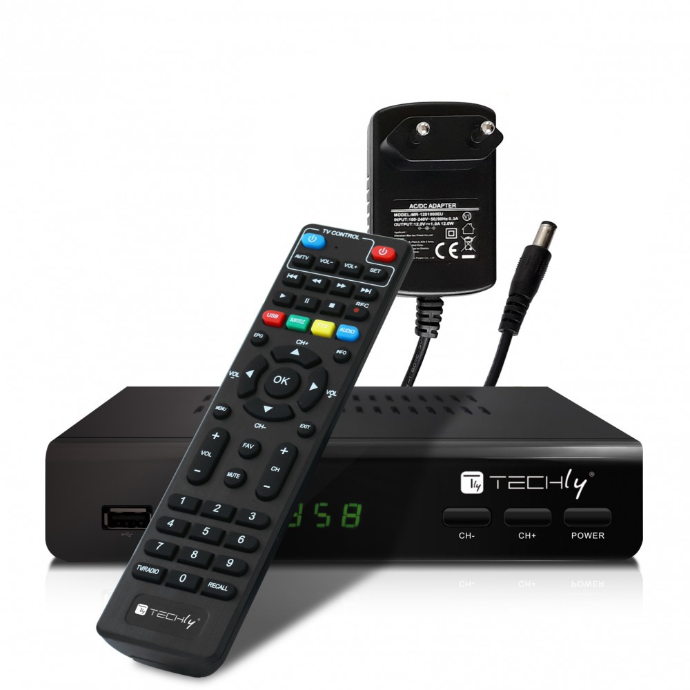 Decoder DVB-T/T2 H.265 HEVC 10bit Metal with 2 in 1 Universal Remote Control - TECHLY - IDATA TV-DT2MB