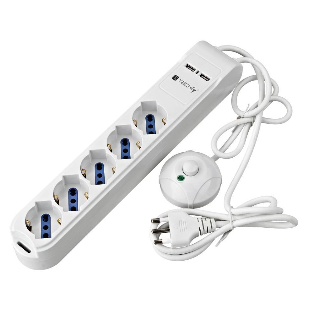 Power Strip 5 Position with USB and Foot Switch - TECHLY - IUPS-PCP-5FS