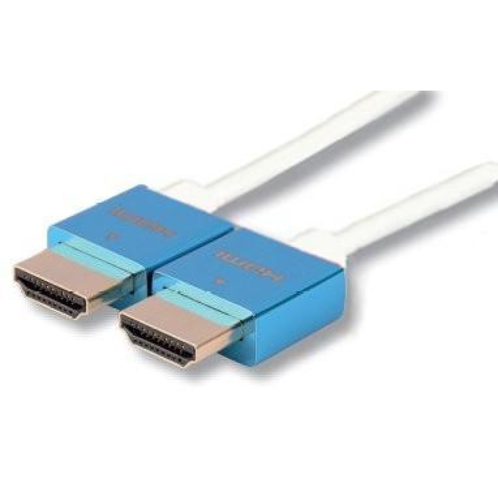 1m High Speed HDMI Cable with Ethernet Ultra Slim Metal Cover Blue - Techly - ICOC HDMI-SL-010MB-1