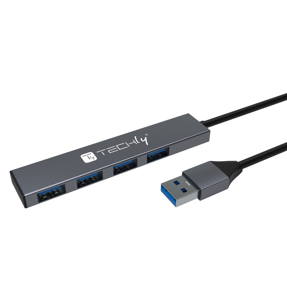 USB-A 3.2 Hub with 4 USB-A Ports 5Gbps Slim Metal  - TECHLY - IUSB32-HUB4A-4U3SL