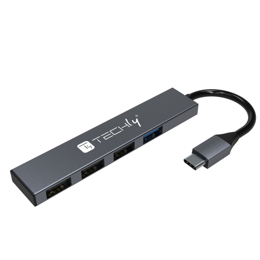 USB-C™ 3.2 Hub with 4 USB-A Ports Slim Metal - TECHLY - IUSB32-HUB4C-3U2SL