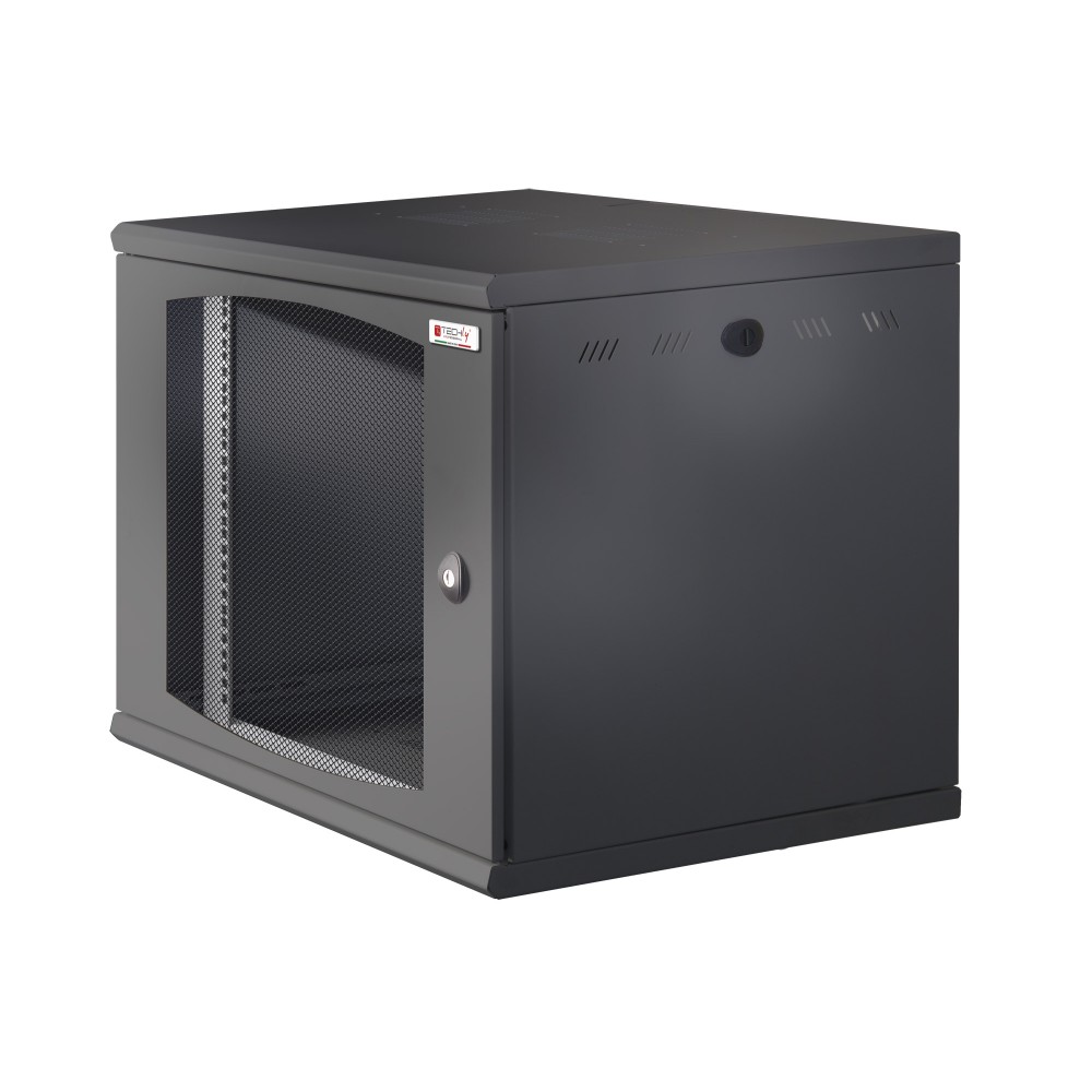 Wall Rack 19" Wal Mounted 6U Single Section D 500mm Black Grille Door - Techly Professional - I-CASE EW-2006BK5V-1
