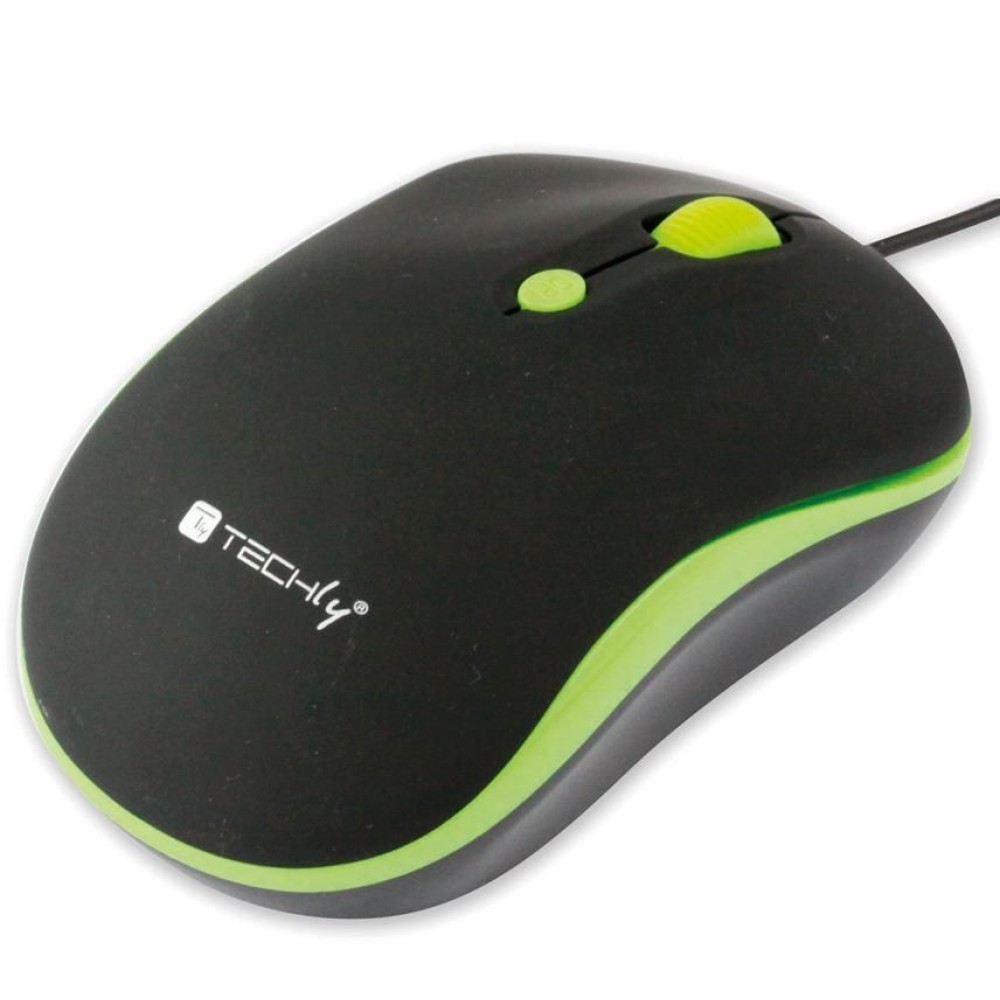 USB Optical Mouse 800-1600 dpi Black / Green - TECHLY - IM 1600-WT-BG-1