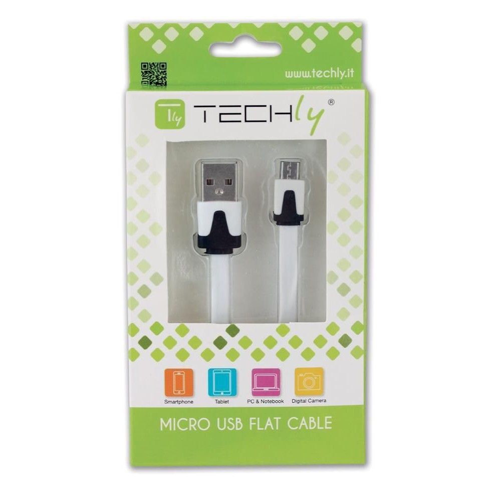 Flat Cable USB AM to Micro USB M White 1 m - TECHLY - ICOC MUSB-A-FLW-1