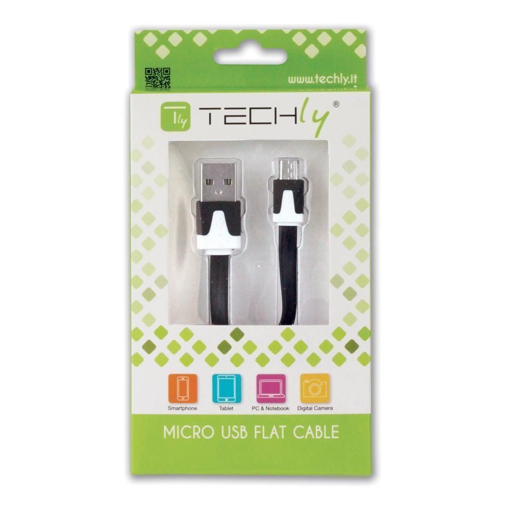 Flat Cable USB AM to Micro USB M Black 1 m - TECHLY - ICOC MUSB-A-FLB-1
