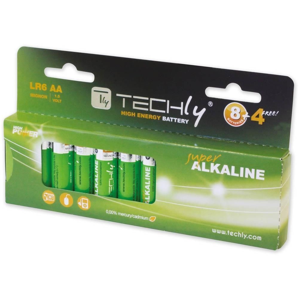 Blister 12 High Power Batteries Stylus AA Alkaline LR06 1.5V - TECHLY - IBT-KAL-LR06-B12T