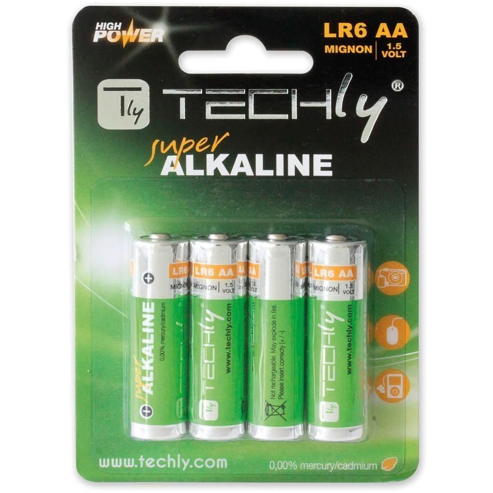 Blister 4 AA Alkaline Batteries High Power Stilo LR06 1.5V - Techly - IBT-KAL-LR06T