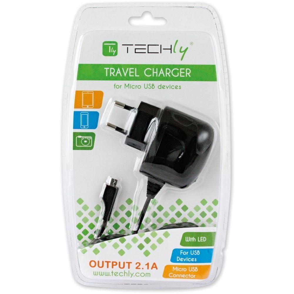 USB Charger 120-240V AC / 2A for Smartphone and Tablet Black - TECHLY - IPW-USB-MICRO2-1