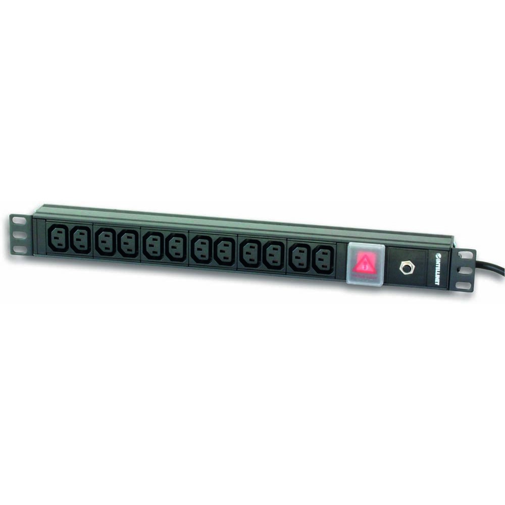 Rack 19" PDU 12 VDE outputs with switch and overload protector push button - Techly Professional - I-CASE STRIP-12VDE