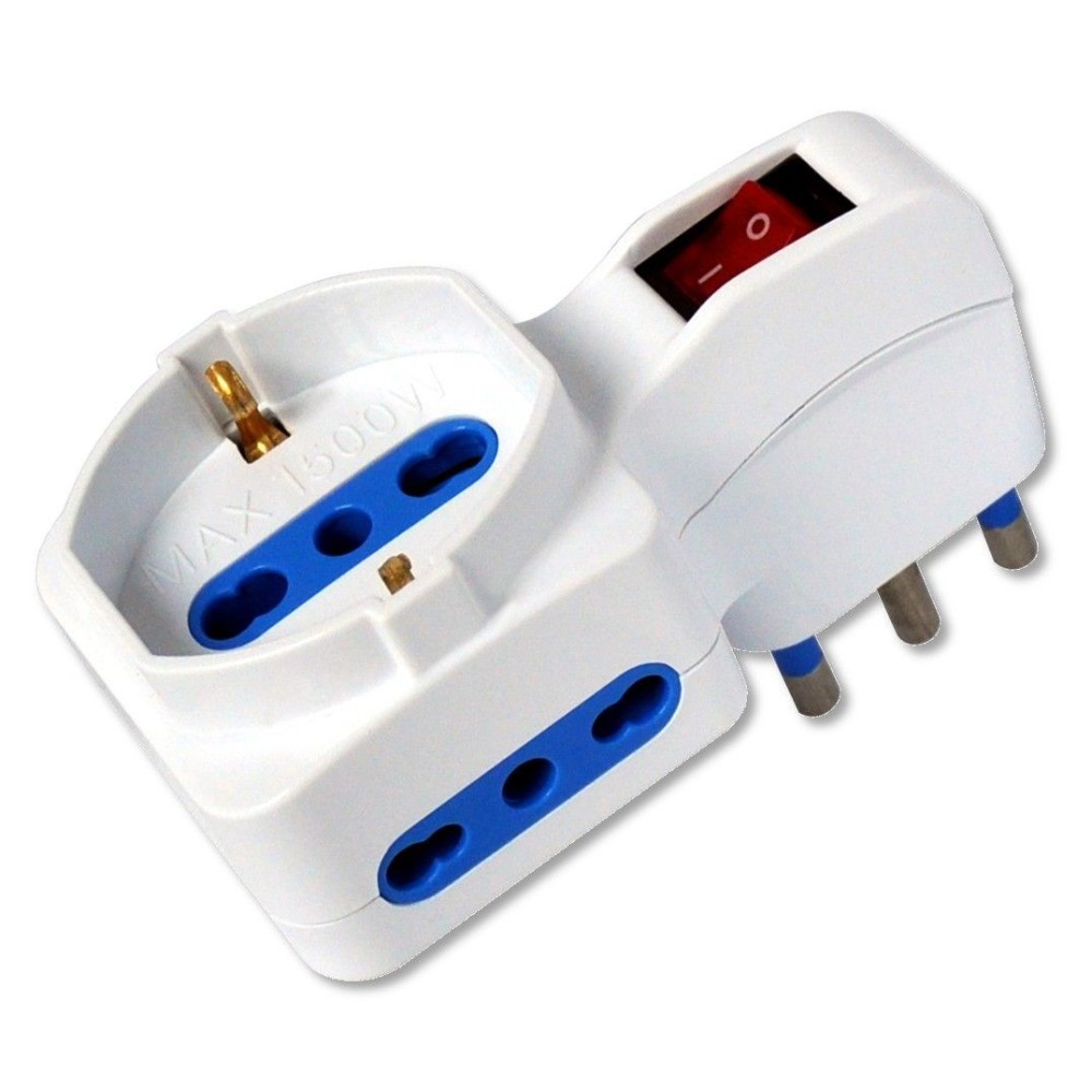 Adapter with 2 bypass sockets and 1 bypass / Schuko socket with 16A plug - TECHLY - IUPS-PCP-2RL-1