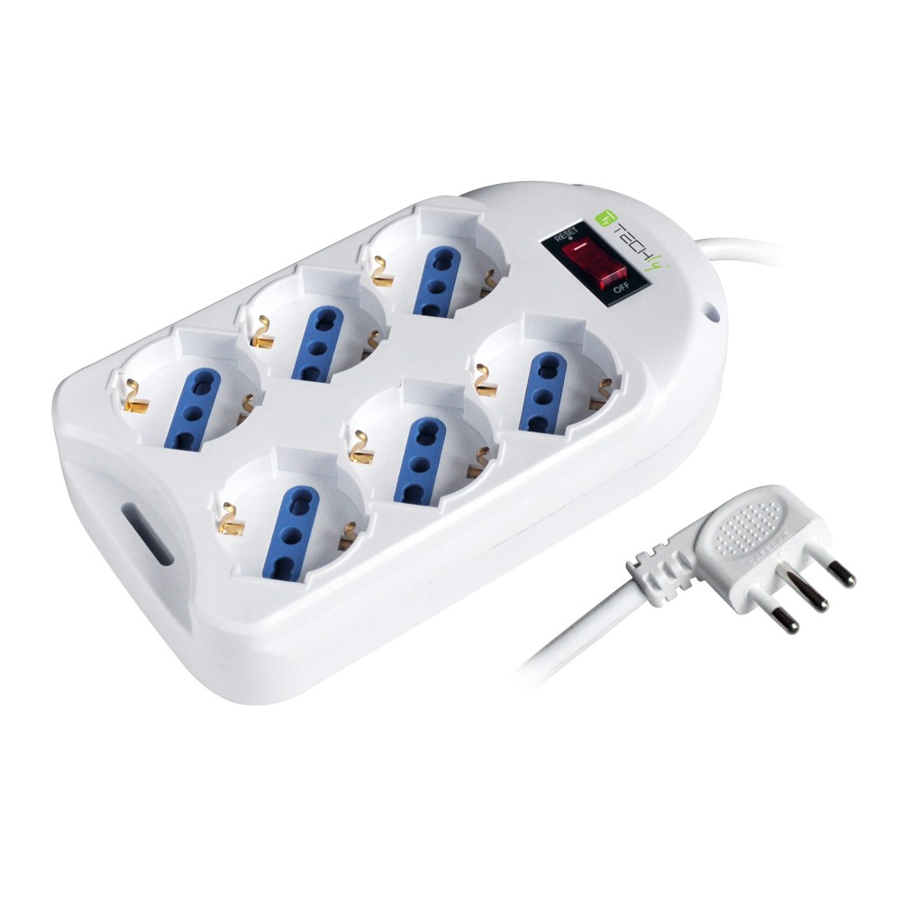 Powerstrip 6 outlets with 10A Space-Saving Plug - TECHLY - IUPS-PCP-4410AP