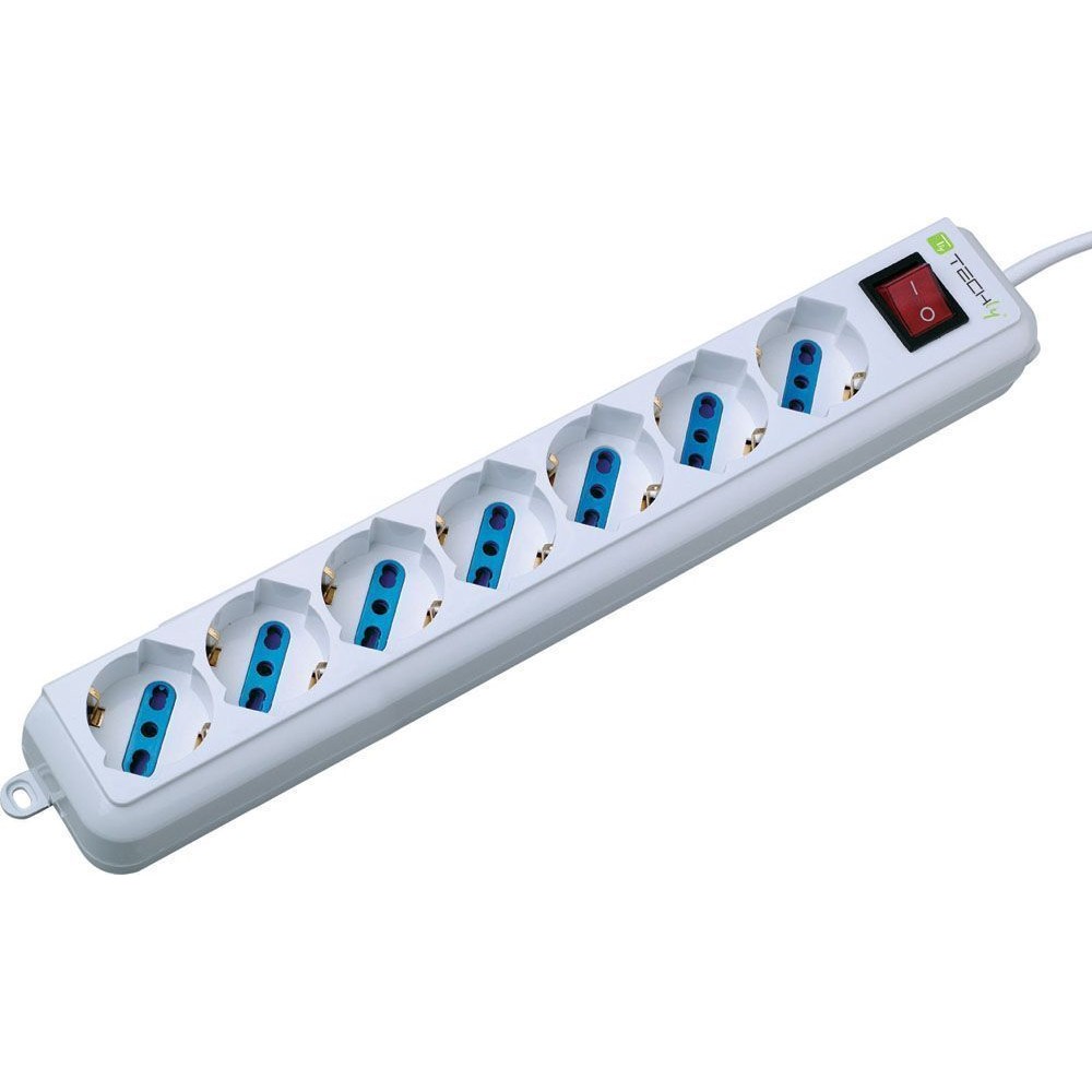 Multi socket with 7 Italian sockets 10/16A with VDE plug white  - TECHLY - IUPS-PCP-7V-1