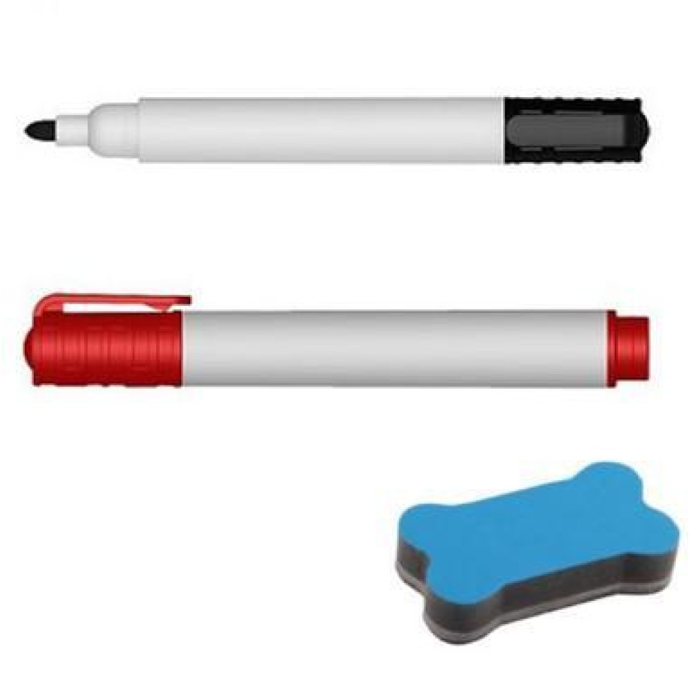 Kit 2 Markers and Eraser for Blackboard, Red and Black - TECHLY - ICA-DZ KIT3