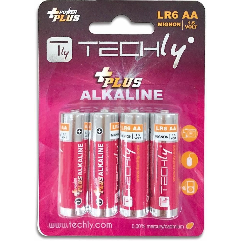 Blister 4 Batteries Power Plus Stilo AA Alkaline LR06 1.5V - TECHLY - IBT-KAP-LR06T