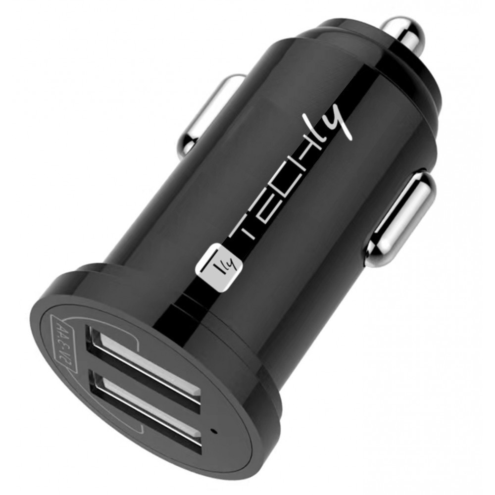 Mini Car Charger 2 USB-A Ports 24W / 4.8A Black - TECHLY - IUSB2-CAR5-A48-1