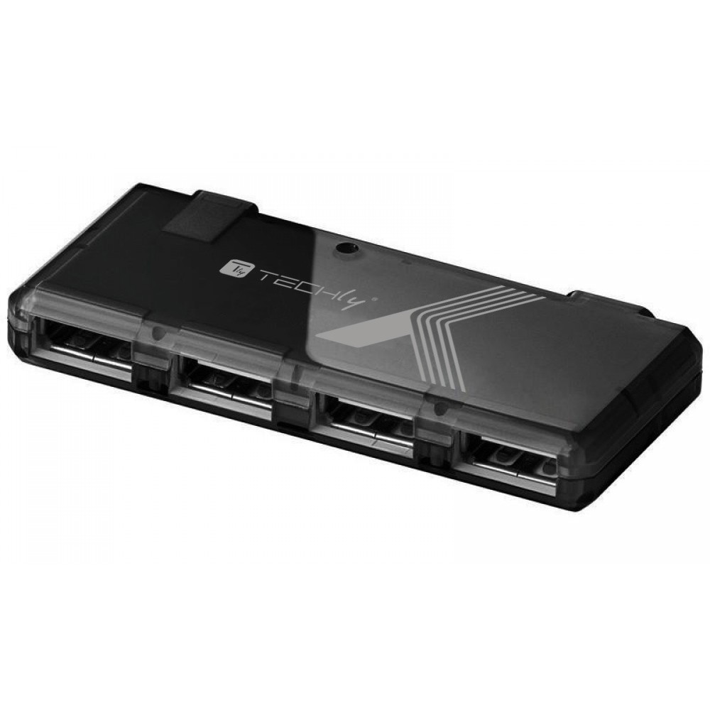 Mini Hi Speed USB Hub 4 Ports Black - TECHLY - IUSB2-HUB4-BKTY-1