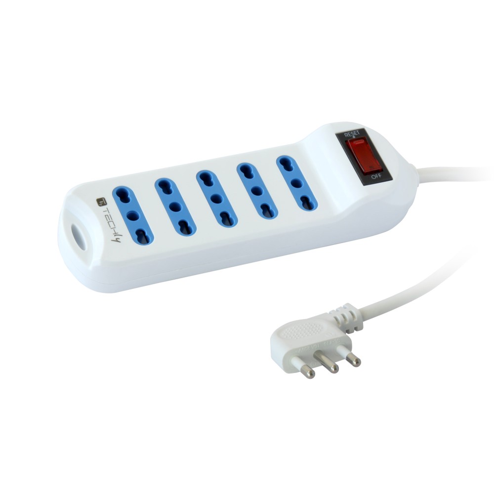 Multi-socket 5 Italian-dual-size sockets with 10A plug White - TECHLY - IUPS-PCP-415-SP10-1
