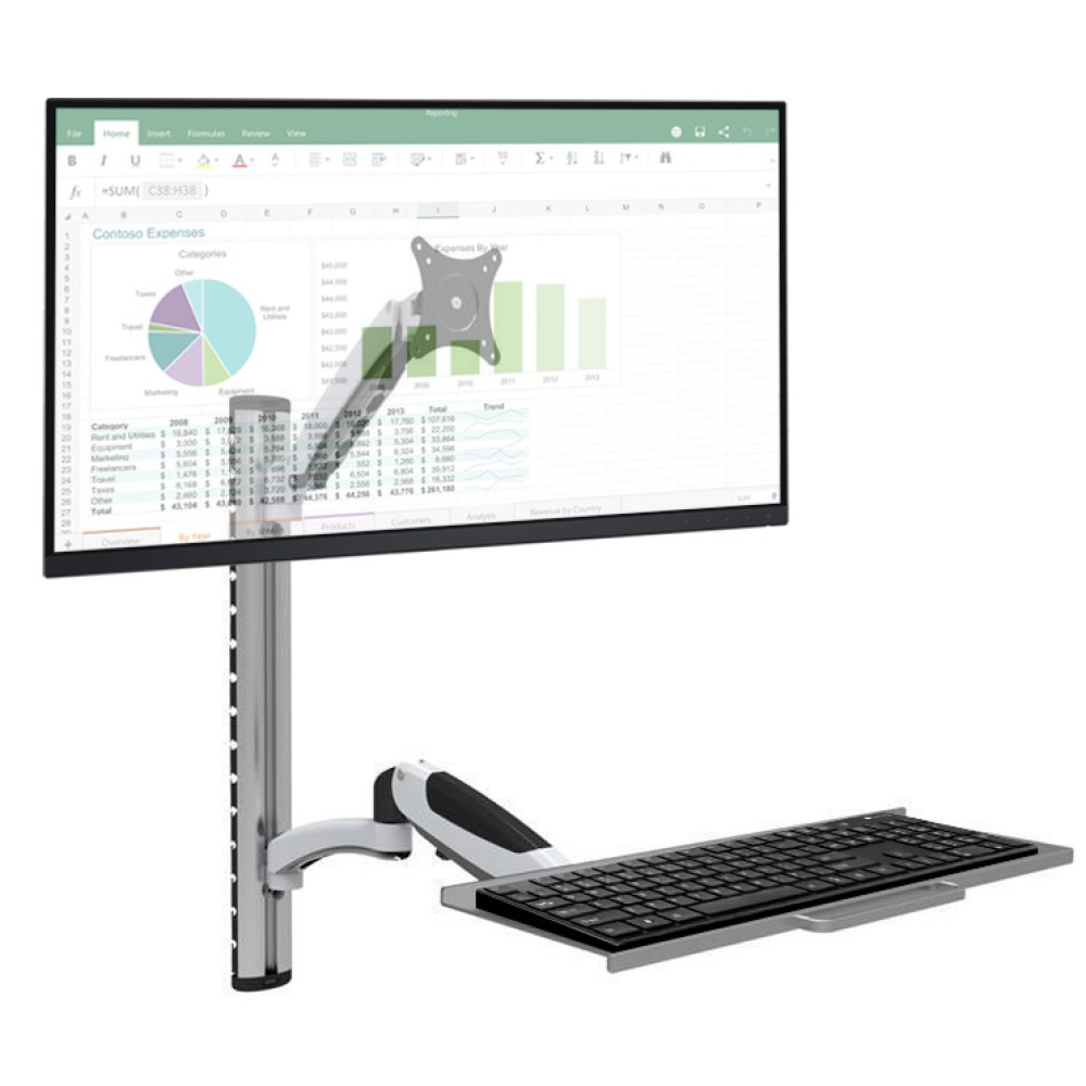 Wall-mounted workstation with monitor support and extendable keyboard shelf - TECHLY - ICA-PLW 02-1