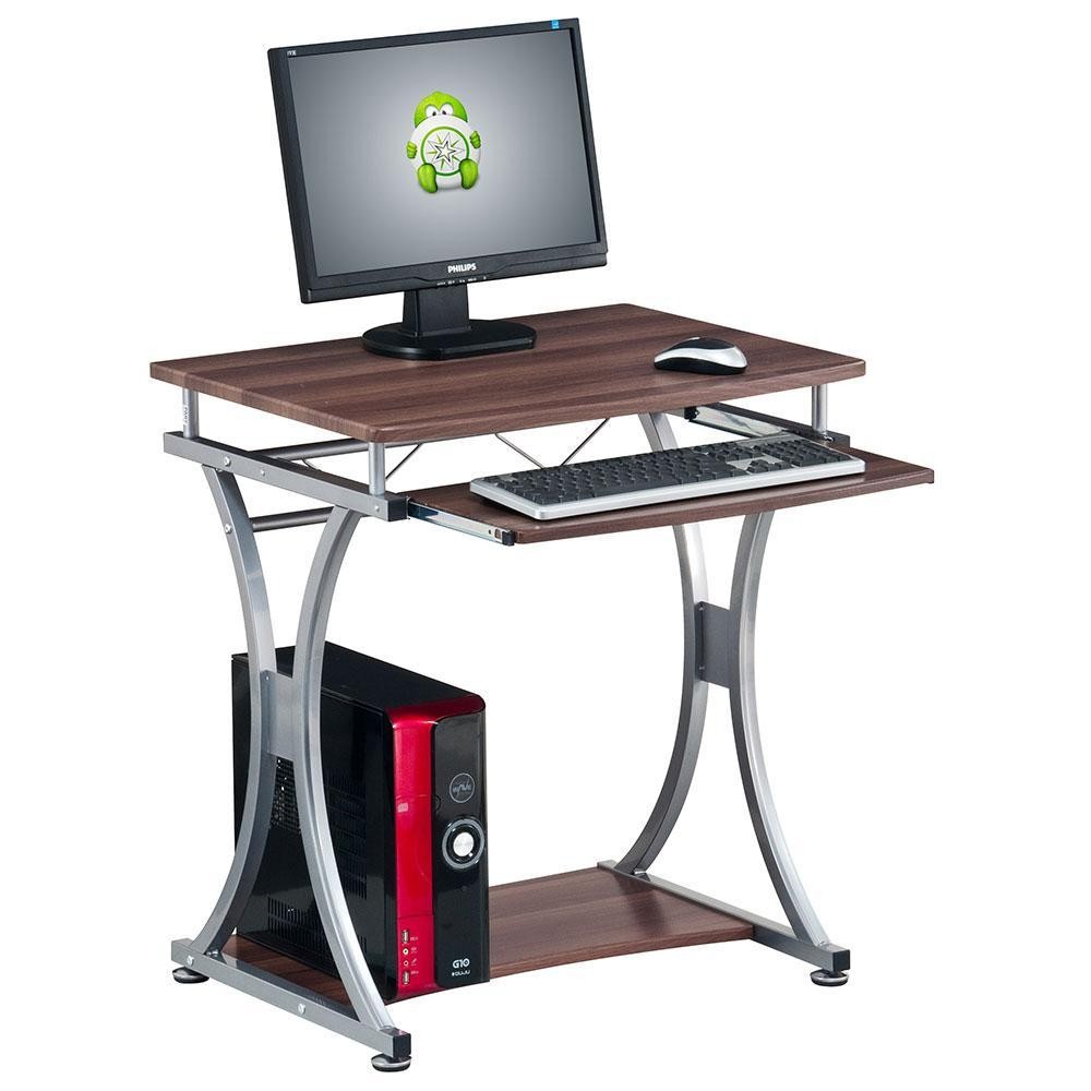 Compact Desk for PC with Removable Tray, Dark Walnut - TECHLY - ICA-TB 328-1