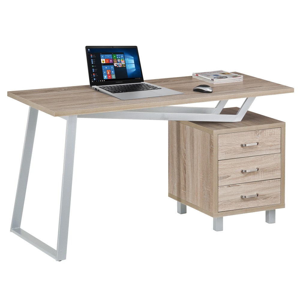 Computer Desk with Three Drawers White/Oak - TECHLY - ICA-TB 3533O-1