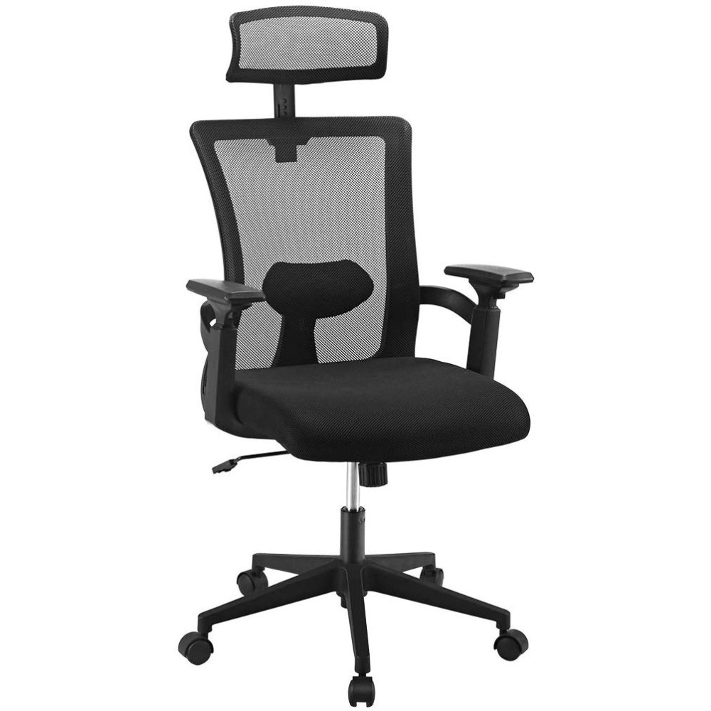 Office Chair with High Back and Adjustable Headrest Black - TECHLY - ICA-CT MC016-1