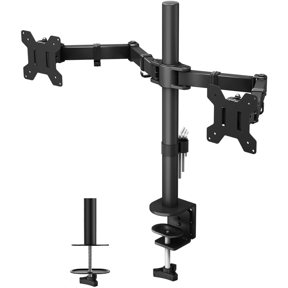 Desk Stand for 2 Monitors 13-27" Side by Side with Clamp - TECHLY - ICA-LCD 382-D-1