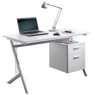  PC Desk with Two Drawers, Color Glossy White - TECHLY - ICA-TB 3365W