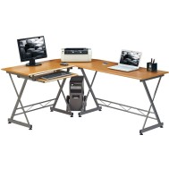 L Form Computer Desk with Removable Tray, Beech - Techly - ICA-TB 212