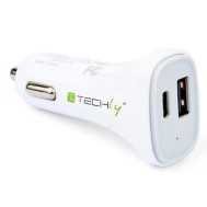 USB-C Car Charger with 2 ports 1A&3A White - TECHLY - IUSB2-CAR2-3AC1A