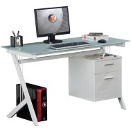 PC Desk with Two Drawers in Stainless Steel and Tempered Glass - TECHLY - ICA-TB 3365