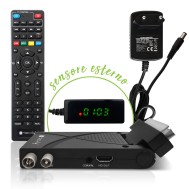 Mini Decoder Digital Terrestrial DVB-T/T2 H.265 HEVC 10bit USB HDMI Scart 180° with Display and 2 in 1 Universal Remote Control - Techly - IDATA TV-DT2SCA