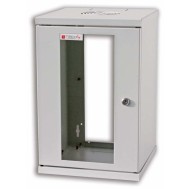 Wall Rack Cabinet 10" 9U Glass Door Grey - Techly Professional - I-CASE EM-1009GTY