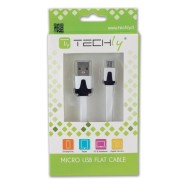 Flat Cable USB AM to Micro USB M White 1 m - TECHLY - ICOC MUSB-A-FLW
