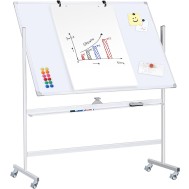 Double-Sided Magnetic Whiteboard 90x120 cm with Wheels and Markers Tray with Clipboard Hooks - TECHLY - ICA-WH 90120W
