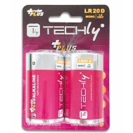 Blister 2 Batteries Power Plus Alkaline Flashlight D LR20 1.5V - TECHLY - IBT-KAP-LR20T