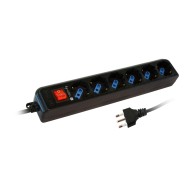 Power Strip 6 Places Italian Bypass switch with 3m cable Black - Techly - IUPS-PCP-16BK3