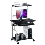 Mobile Desk for PC Printer with Extractable Keyboard, Glossy Black - TECHLY - ICA-TB 7800BK