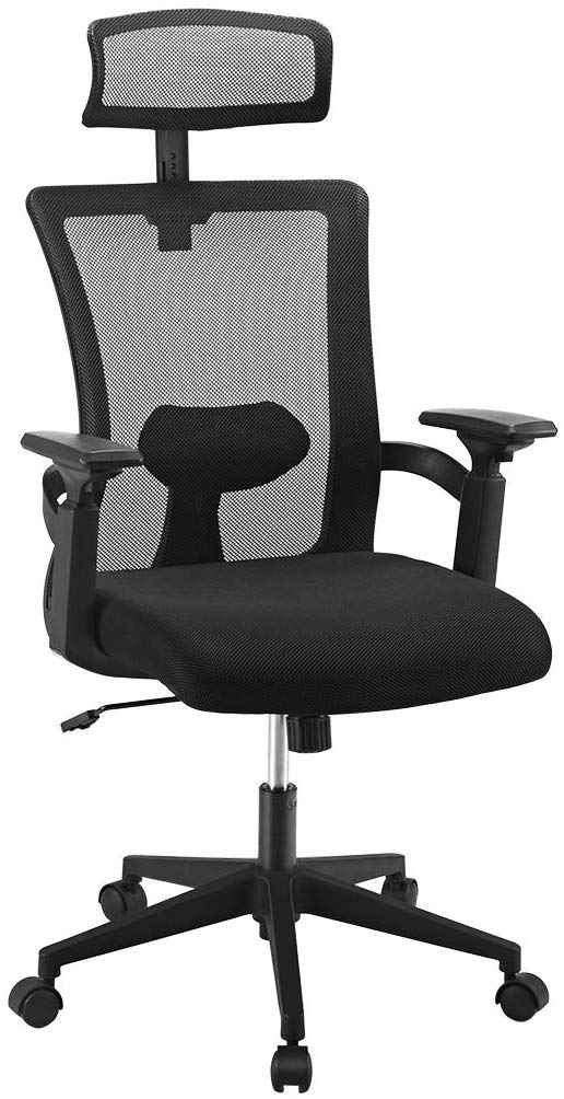 LIFE CARVER High-back Mesh Office Chair Ergonomic Swivel Chair with Adjustable Headrest & Armrest Black 